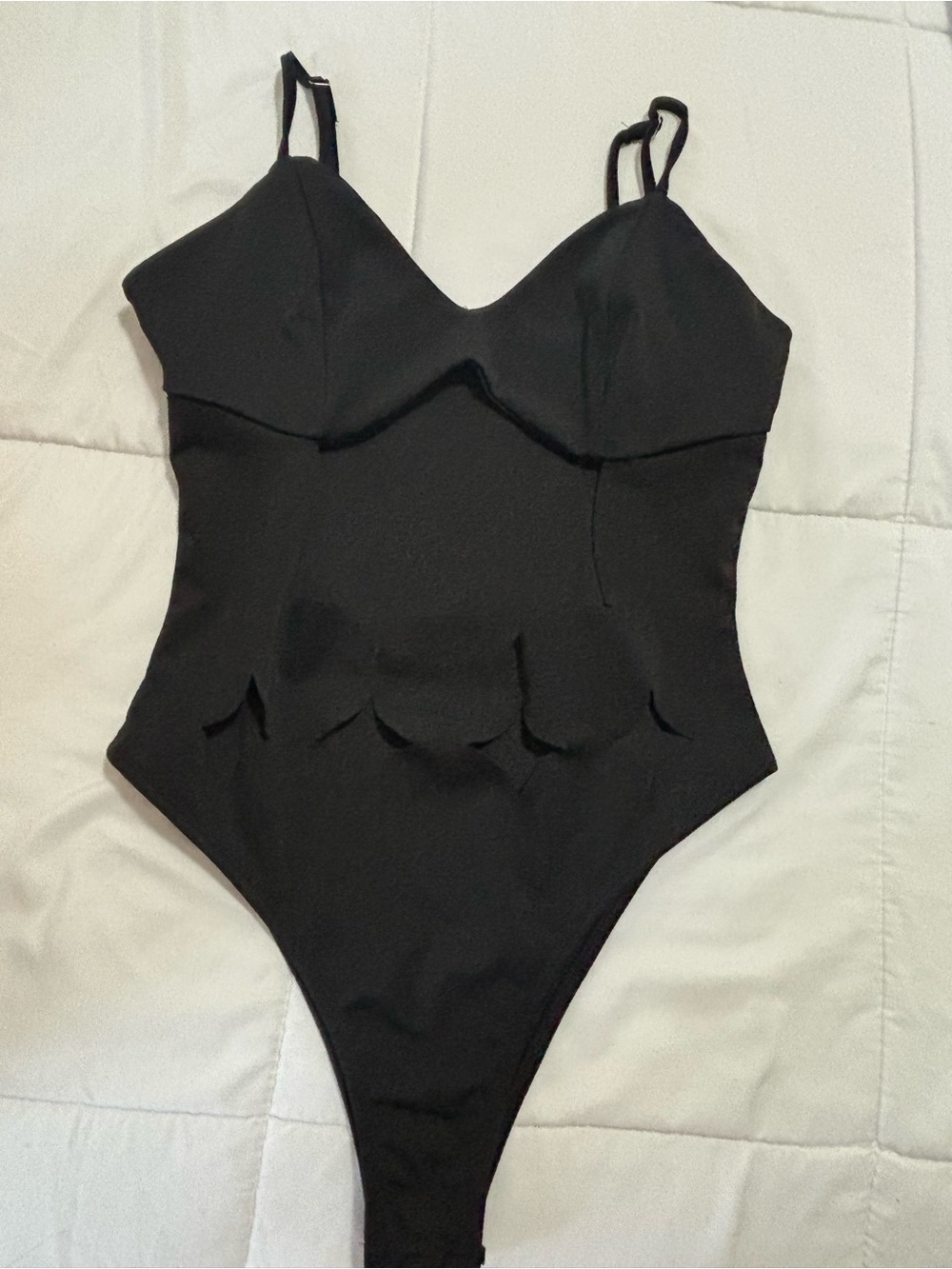 SHEIN Black One-Piece Bodysuit with Scallop Detail